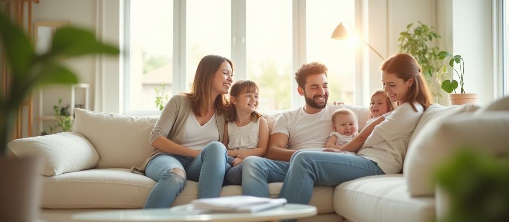 Family relaxing in a bright, clean home cleaned by BrightNest Manchester