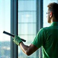 Cleaner with squeegee on large window